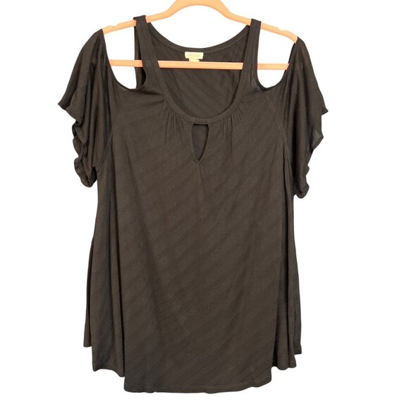 Cold Shoulder Black Knit Top With Keyhole Front By Wild Pearl - Picture 1 of 5